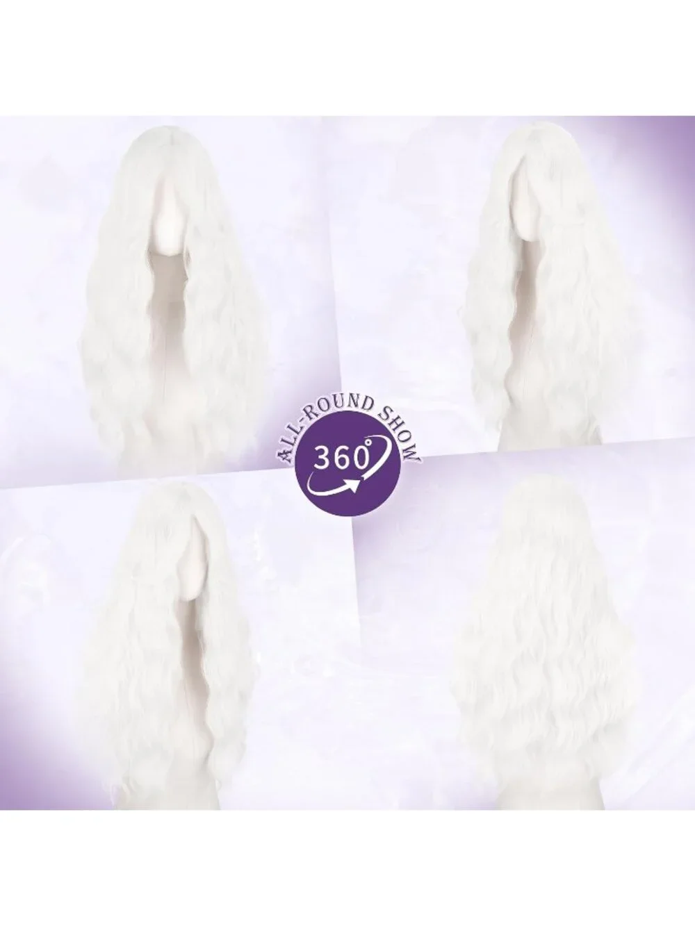 Women's White 26 Inch Heat Resistant Curtain Bangs Long Wavy Wigs